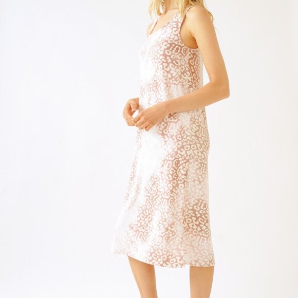 MYSTREE Sleeveless Midi Dress, Blush Pink Animal Print Slip Dress, Minimalist - Picture 2 of 5